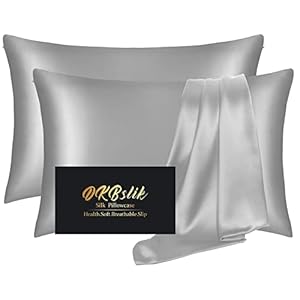 Silk Pillow Cases 2 Pack, Mulberry Silk Pillowcases Standard Set of 2, Health, Smooth, Anti Acne, Beauty Sleep, Both Sides Natural Silk Satin Pillow Cases for Women 2 Pack with Zipper for Gift, Grey