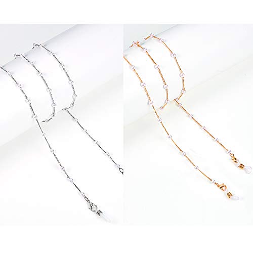 Frienda 2 Pcs Pearl Eyeglass Chains Women Beaded Glasses Straps Sunglasses Lanyard Eyewear Chain Holder Reading Eyeglasses