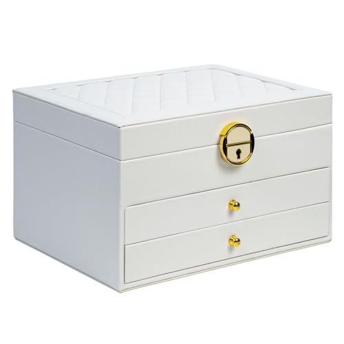 coobest 3 Layer Jewelry Box, Lockable Jewelry Holder Organizer with Jewelry Drawer, Large Jewelry Boxes & Organizer with Velvet Earring Storage, Unique Gifts for Women Mom
