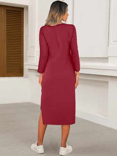 Image of ANRABESS Women Fall Long Sleeve Midi T Shirt Dresses with Pockets