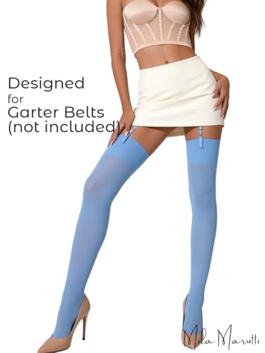 Image of Mila Marutti Thigh High Stockings for Women | Garter Belt Stockings Semi Opaque 40D | Colored Suspender Stockings Pantyhose