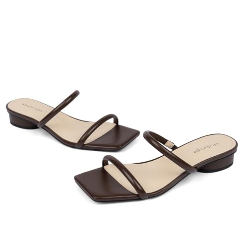 Image of Modatope Square Open Toe Heeled Sandals Women Two Strap Chunky Heel Sandals for Women Low Block Heel Sandal Dressy