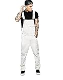 YSTHPED Men's White Denim Suspenders Overalls-White-Small