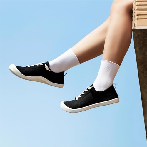 Image of Women's Barefoot Slip-On Sneakers, Slightly Roomy Toe Box, Arch Support Breathable Mesh Walking Loafers with No-Tie Elastic Laces, Non-Slip for All-Day Wear | Size Up Half Size for Wide Feet & High Instep