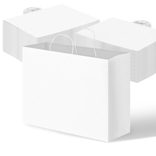 OUTUXED 110pcs 16x6x12 Inch White Paper Bags with Handles Kraft Large Paper Gift Bags Bulk for Small Business Merchandise Gifts Shopping Grocery