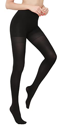 Opaque Black Tights for Women, Compression Tights with Control Top Pantyhose