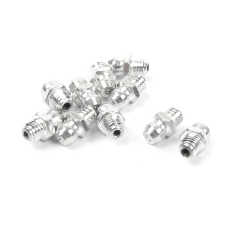 Boquillas de grasa recta de 6 mm x 1 mm en tono plateado, pack de 10 unidades duraderas