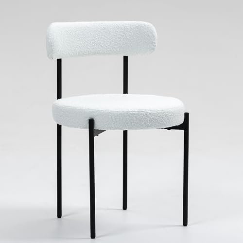 Miniatura 3 de MCH Midcentury - Juego de 2 sillas de comedor modernas de tela blanca vintage con diseño de boucle, acogedoras sillas tapizadas con patas de metal