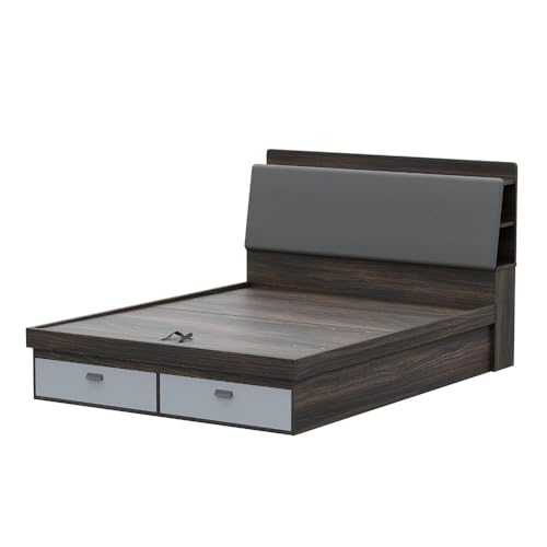 Image of Wakefit Bed | 3 Yr Warranty | Bed Queen Size, Hydraulic Storage, Foam-Cushioned Upholstery Headboard with Charging Slot, Headboard Storage & Drawer, Density: 680-750 kg /m (Atlas 78x60-WM)