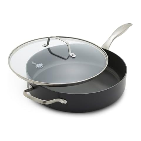 GreenPan Canterbury Ceramic Nonstick, 5QT Saute Pan with Lid, Black Cover