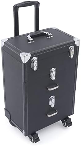 CHLDESSING Professional Rolling Makeup Case cosmetology case on Wheels 2 large drawers nail case trolley Traveling Cosmetic Train Case with makeup Pouch for storage rolling cart tool cart