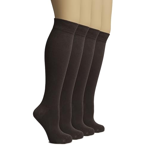 Image of Hugh Ugoli Women's Rayon Derived from Bamboo Knee High Socks Comfort Seam Long Dress Socks, Shoe Size 5-8 /8-11, 4 Pairs