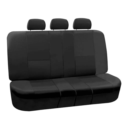 FH Group Car Seat Cover for Back Seat in Black Faux Leather - Universal Fit, Rear Seat Covers for Cars with Rear Split Bench, Car Seat Protector for Dogs, Car Interior Accessories for SUV, Sedan, Van
