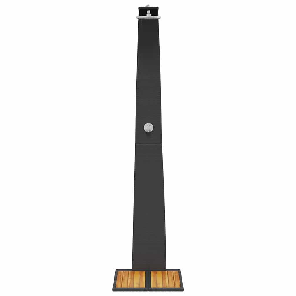 Doccia da giardino nera in polyrattan e legno di acacia, 55 x 60 x 224 cm, con telaio in acciaio verniciato a polvere, per giardino, esterni, terrazza, estate, spa, vasca idromassaggio