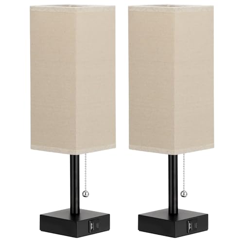 Beige Bedside Table Lamps Set of 2 - Square Bedroom Lamps with 3 Color Temperatures (3000K/5000K/4000K), Nightstand Lamps with USB C + A Charging Ports, Pull Chain Small Night Light for End Table by aooshine - Image 7