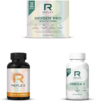 Reflex Nutrition Bundle for Active Lifestyles Nexgen Multivitamin, Zinc & Magnesium, Omega 3 - Immune Support, Muscle Function & Heart Health - Vitamin D, C, B6, EPA & DHA - 90, 100 and 90 Capsules