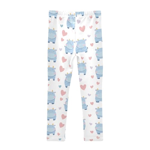 Wusikd Cute Hippopotamus Girls' Leggings Toddler Doodles Hearts Kids Yoga Pants Dance Active Tights 4T2