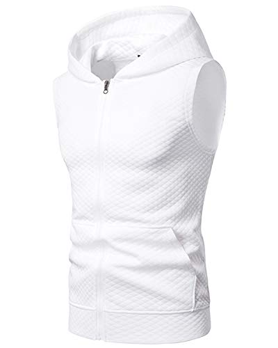 JOLIME Débardeur Homme Musculation Sport Capuche Sweat-Shirt Gilet Zippe T-Shirt sans Manches Blanc M Cover
