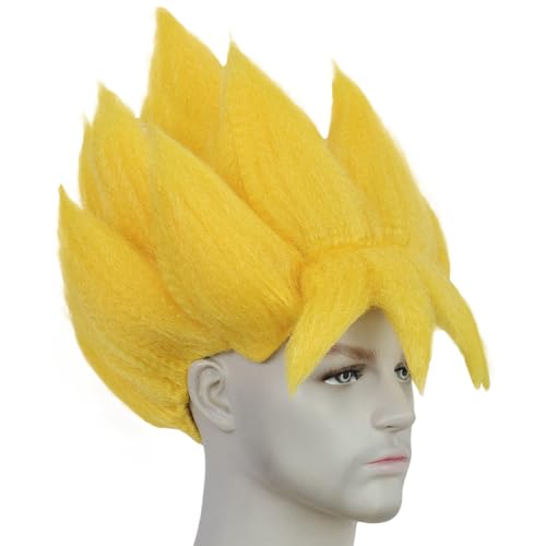 BESTBEL Yellow Spiky Wig for Man Short Yellow Cosplay Wig Anime Funny wigs