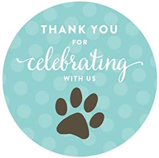 Andaz Press Birthday Round Circle Labels Stickers, Thank You for Celebrating with Us, Animal Cat Dog Pawprint, 40-Pack, for Gifts and Party Favors