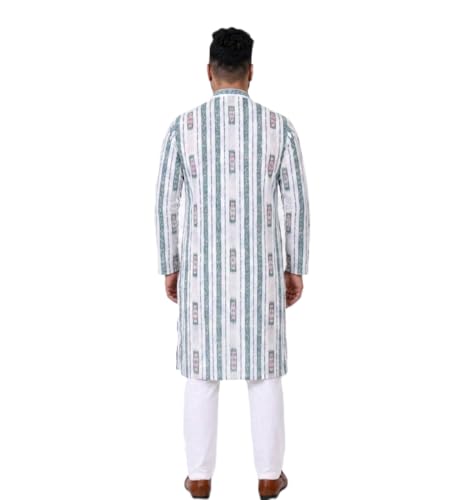 Image of GHL GUENDICHA HAAT Sambalpuri Certified Handloom Men's Pure Cotton Kurta | Odisha Ikat Ethnic Wear | Mandarin Collar | Full Sleeve Traditional Kurta for Men
