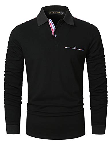 GHYUGR Polos Hombre Manga Larga Camiseta Bolsillo a Cuadros Clásico Slim fit...