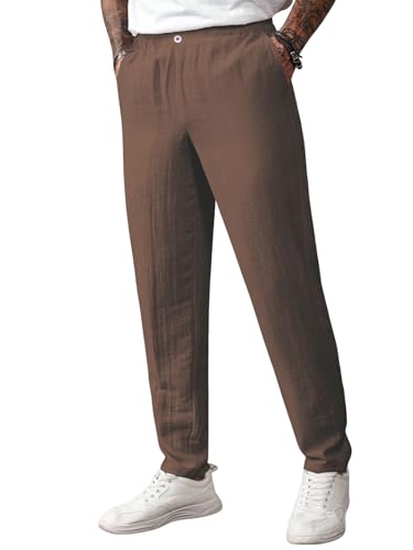 Image of TAGDO Men's Cotton Casual Premium Linen Blend Pants | Lightweight & Breathable Fabric | Elastic Waist with Button | Loose Fit | Perfect for Holidays & Travel (2055)
