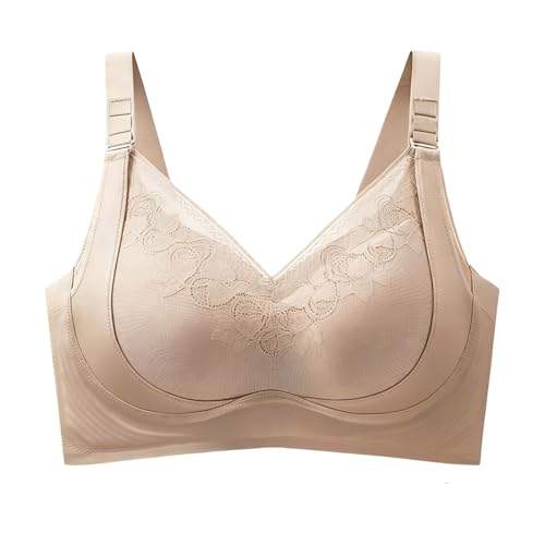 JZANHGAS Lift Lifting Bras for Seniors Seamless Sagging Breasts Shaper Comfort Wirefree Posture Correcting Push Up Anti Sagging Full Coverage Zen Chic Shaping Bra Khaki 40
