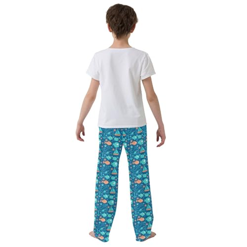 ZZXXB Whale Fish Ship Boys Long Pants Soft Trousers Elastic Waist Kids Lounge Bottoms with Pockets S-XL3