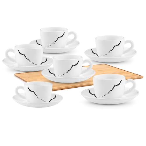Image of Treo By Milton Opalware Ophelia 13 Stria Cup & Saucer Set | Microwave & Dishwasher Safe | Bone-Ash Free | Tempered Toughness | Set of 12 | White | Crockery Set for Daily Use & Gifting