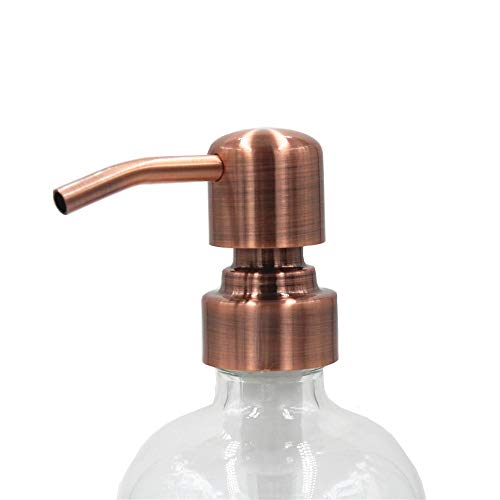 2 Pack Thick Clear Glass Pint Jar Soap Dispenser with Copper Stainless Steel Pump, 16ounce Clear Boston Round Bottles Dispenser with Rustproof Pump for Essential Oil, Lotions Soap