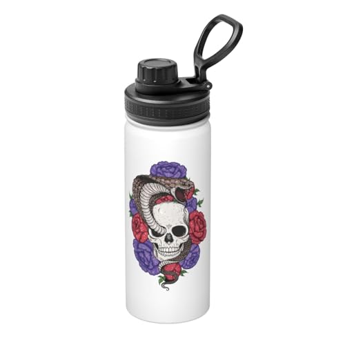 水筒 スカル 髑髏 蛇 ステンレスボトル 魔法瓶 500ml 直飲み 保冷保温 真空断熱 スポーツボトル 大容量 ハンドル付き 持ち運び 漏れ防止 おしゃれ 登山 アウトドア 通勤 通学