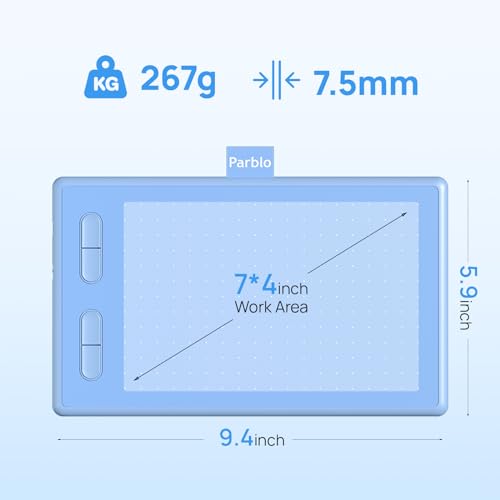 Image of Parblo Drawing Tablet N7B,7x4 inch Graphics Drawing Tablet with Battery-Free Pen P08,4 Customizable Express Keys,Compatible with Windows,Mac,Android,Chromebook