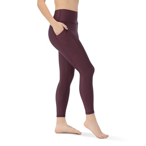 KADI Calça feminina de ioga de cintura alta - leggings de comprimento 7/8 com bolsos laterais, Vinho