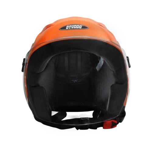 Image of STUDDS RAY Super STUDDS RAY ISI Certified Open FACE Helmet for Men and Women with D - Ring Lock (Vibrant Orange L)