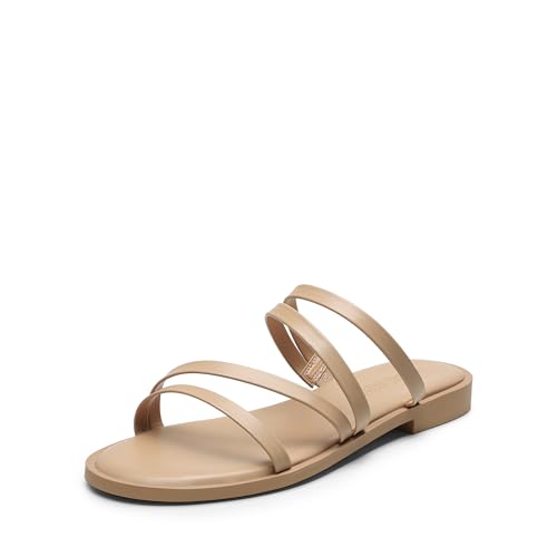 DREAM PAIRS Women's Clear Studded Rhinestone Slide Sandals Slip on Open Toe Cute Flat Sandals for Summer 8 Nude-pu