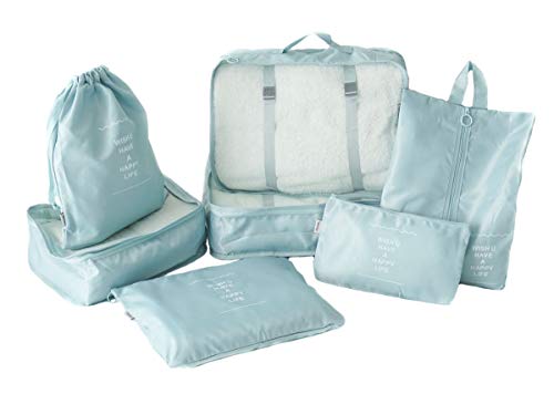 KIT ORGANIZADOR NECESSAIRE DE MALA DE VIAGEM COM 7 PEÇAS (Azul Claro)
