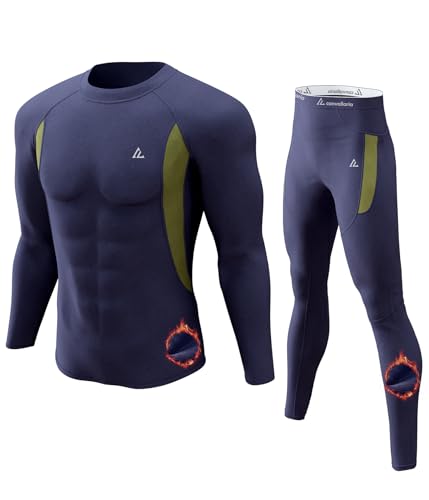 Image of Mens Thermal Underwear Long Johns Set Cold Weather Hunting Base Layer | Fleece lined top & bottom. Moisture wicking, 4-way stretch. Ultimate warm winter gear for skiing, work & outdoor sports
