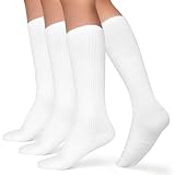 AGUTIUN 3 Pairs Pilates Socks Yoga Womens Socks, Non Slip Long Grip Sock Knee High Sock for Sports Pilates,Dance,Barefoot Workout (White)
