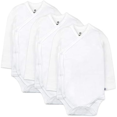 HonestBaby Baby 3-Pack Organic Cotton Long Sleeve Side-Snap Kimono Bodysuits Toddler T-Shirt Set, Bright White, 0-3 Months Cover