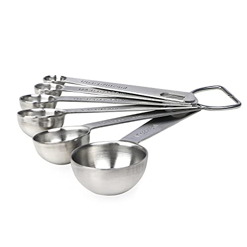 18/8 Stainless Steel Measuring Spoons Set of 6 Piece - 1/8 tsp, 1/4 tsp, 1/2 tsp, 1 tsp, 1/2 tbsp & 1 tbsp, Metal Tablespoon and Teaspoon for Measuring Liquid and Dry Ingredients