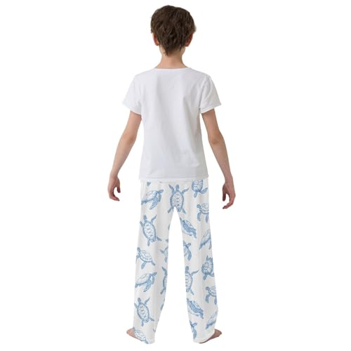 Boys' Pants Blue Sea Turtle Ocean White Long Bottoms Jogger Pants Elastic Waist Trousers with Pockets S-XL3