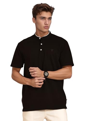 Image of Thomas Scott Men's | Regular Fit | Short Sleeves | Mandarin Collar | Knitted Fabric | T-Shirt | for Men, Black, XXL