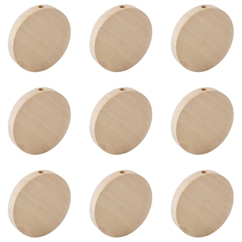 Recopilación de Madera sin acabado Top 5. 47 Cheriswelry - 10 cuentas redondas planas de madera sin acabar, 25 mm, con disco, espaciador de monedas de madera natural, 2 mm, macramé, rosario, guirnalda de cuentas para...