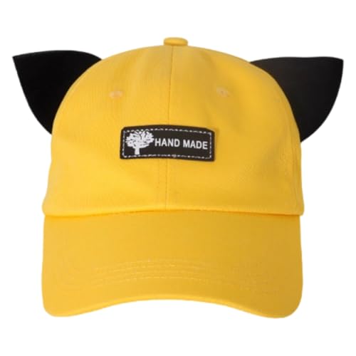 Chewtoyo Gorra de piloto para niños, gorra de béisbol amarilla con gafas, visera solar novedosa con bonito diseño de oreja, gorra de viaje de algodón al aire libre, 22.4 pulgadas, 22.4 pulgadas
