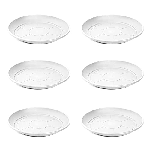 Pack de 6 Platos de plástico de Color Blanco para macetas de 50/60 cm mediterránea. Set de 6 bandejas Redondas para tiestos válidas para Interior o Exterior. Juego de 6 Piezas para jardinería