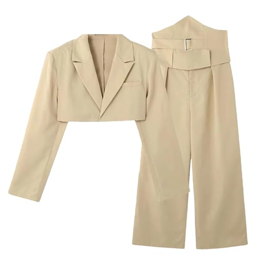 Men Casual Cropped Waistband Design Suit and Wide Leg Suit Pant 2 Pieces Sets