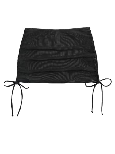 Women's Mesh Sheer Drawstring Solid Summer Bikini Cover Up Skirt