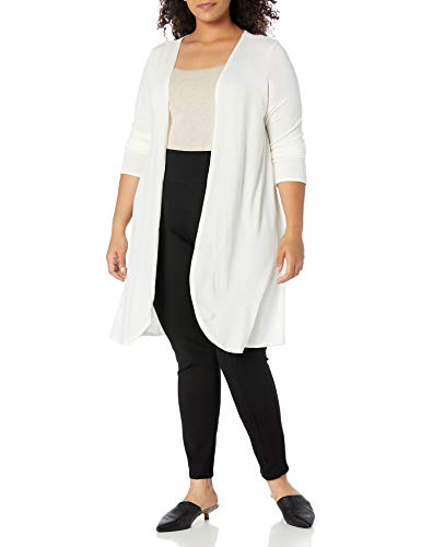Star Vixen Women's Plus Size Petite Long Sleeve Lightweight Open Cardigan Sweater, Ivory Solid, 2X