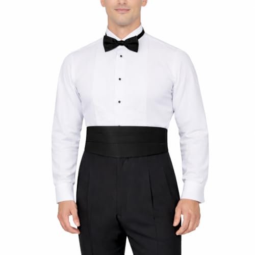 Camisa de smoking para hombre con fajín y moño negro miniatura 1